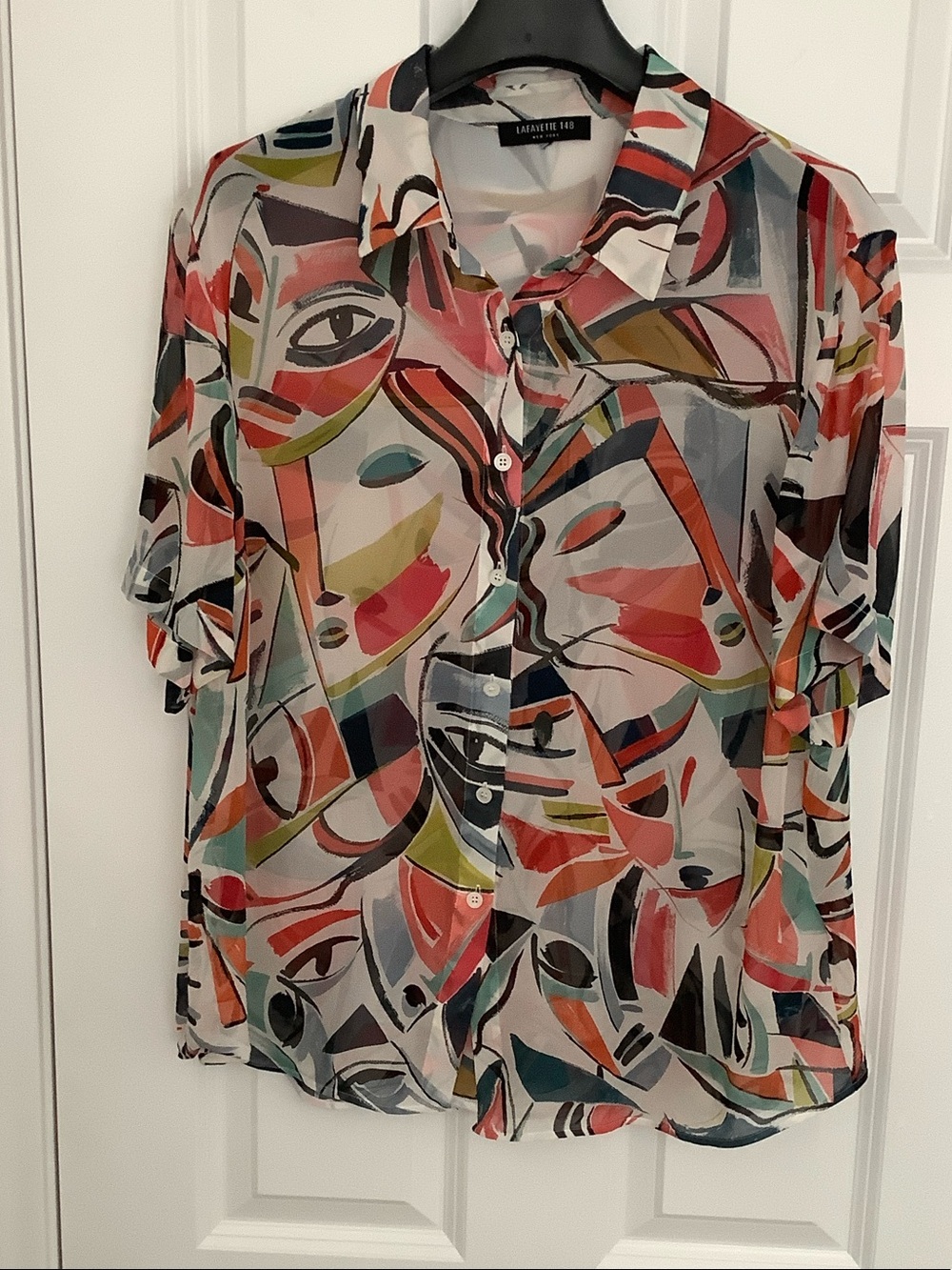 Lafayette 148 New York Silky Abstract Print Button-Down Shirt